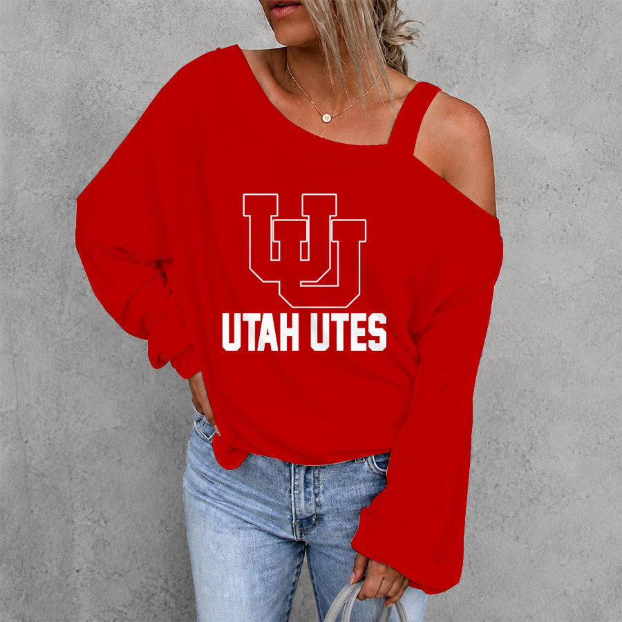 [FAN FAVORITE] NEW CUSTOMIZED NCAA FBS25 UTU UTAH UTES WOMEN'S OFF-SHOULDER LONG SLEEVE SHIRT