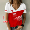 [FAN FAVORITE] NEW CUSTOMIZED NCAA FBS25 UTU UTAH UTES V-NECK FEMALE SHIRT