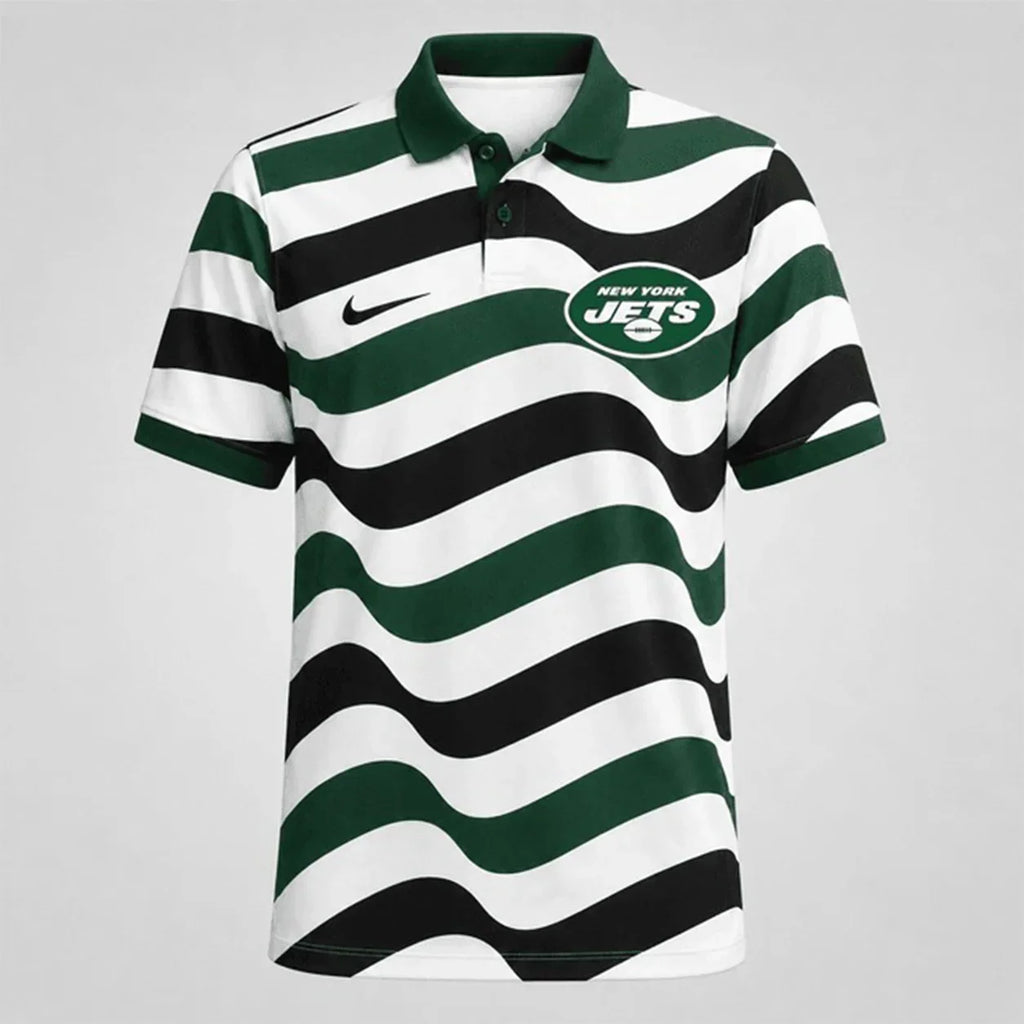 [SPECIAL OFFER] NEW CUSTOMIZED NFL25 NYJ NEW YORK JETS STRIPED POLO SHIRT