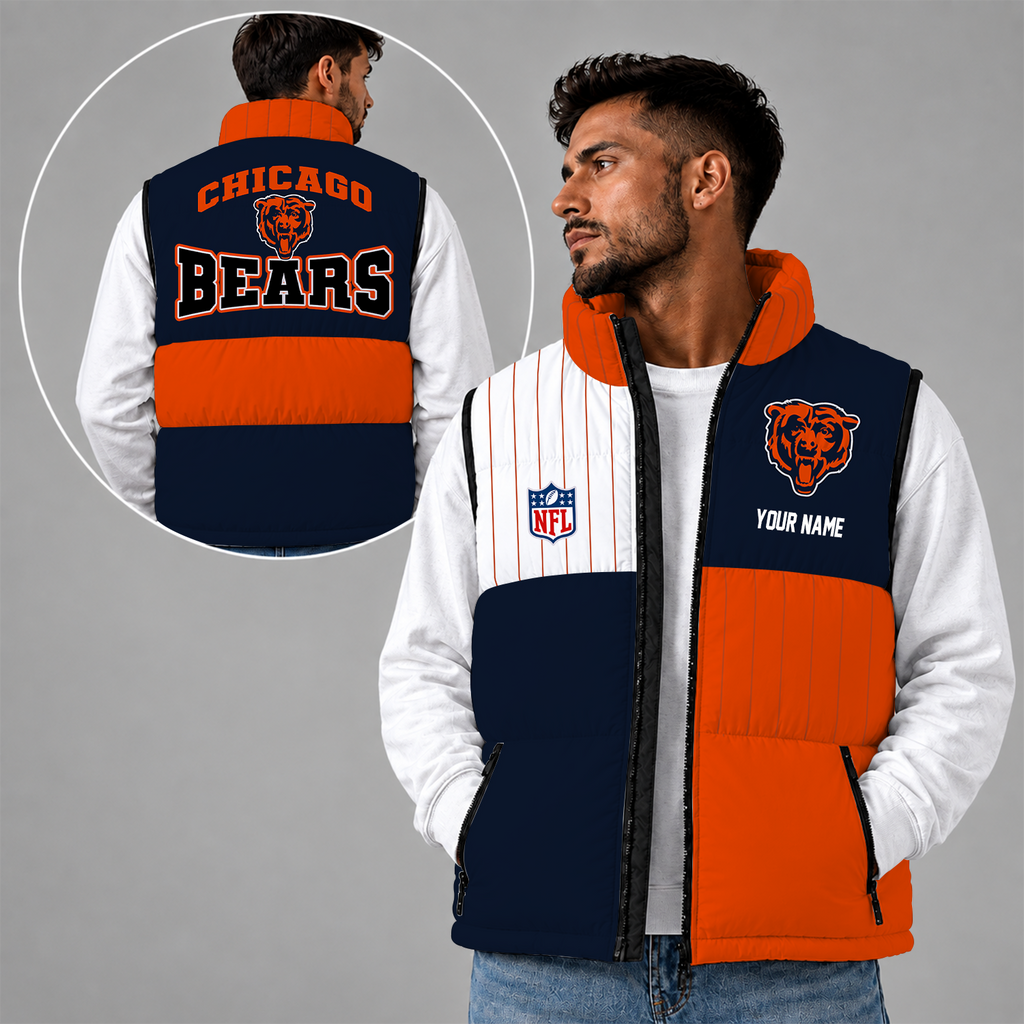 [SPECIAL OFFER] NEW CUSTOMIZED NFL26 CCB CHICAGO BEARS SLEEVELESS PUFFER VEST