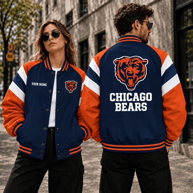 [SPECIAL OFFER] NEW CUSTOMIZED NFL26 CCB CHICAGO BEARS SATIN VARSITY & BASEBALL JACKET