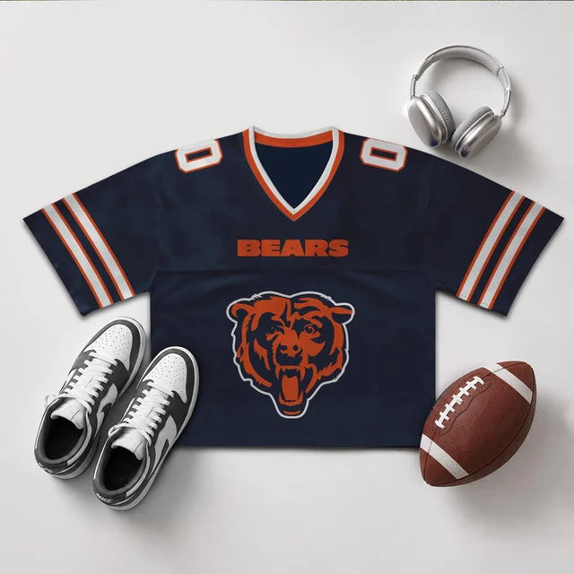 [SPECIAL OFFER] NEW CUSTOMIZED NFL26 CCB CHICAGO BEARS V-NECK JERSEY CROP TOP