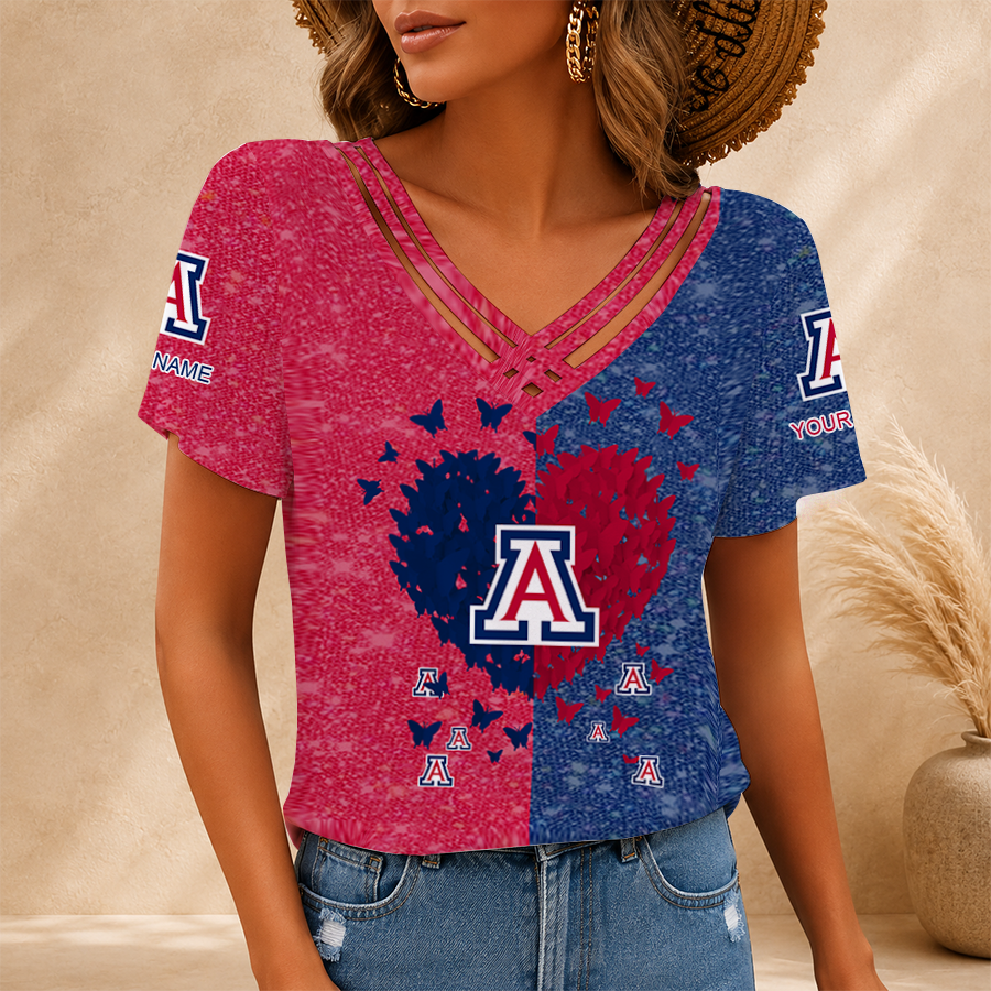 [FAN FAVORITE] NEW CUSTOMIZED NCAA FBS27 ARW ARIZONA WILDCATS V-NECK SHIRT
