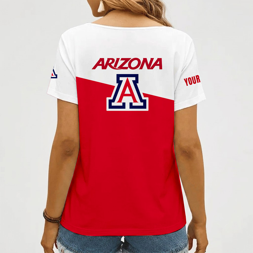 [FAN FAVORITE] NEW CUSTOMIZED NCAA FBS27 ARW ARIZONA WILDCATS V-NECK FEMALE SHIRT