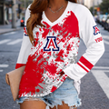[FAN FAVORITE] NEW CUSTOMIZED NCAA FBS27 ARW ARIZONA WILDCATS WOMEN'S V-NECK LONG SLEEVED SHIRT