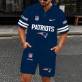 [SPECIAL OFFER] NEW CUSTOMIZED NFL27 NEP NEW ENGLAND PATRIOTS QUARTER-ZIP POLO SHIRT & SHORTS SET