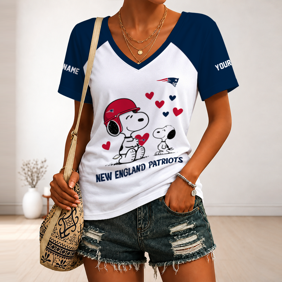 [SPECIAL OFFER] NEW CUSTOMIZED NFL27 NEP NEW ENGLAND PATRIOTS V-NECK FEMALE SHIRT
