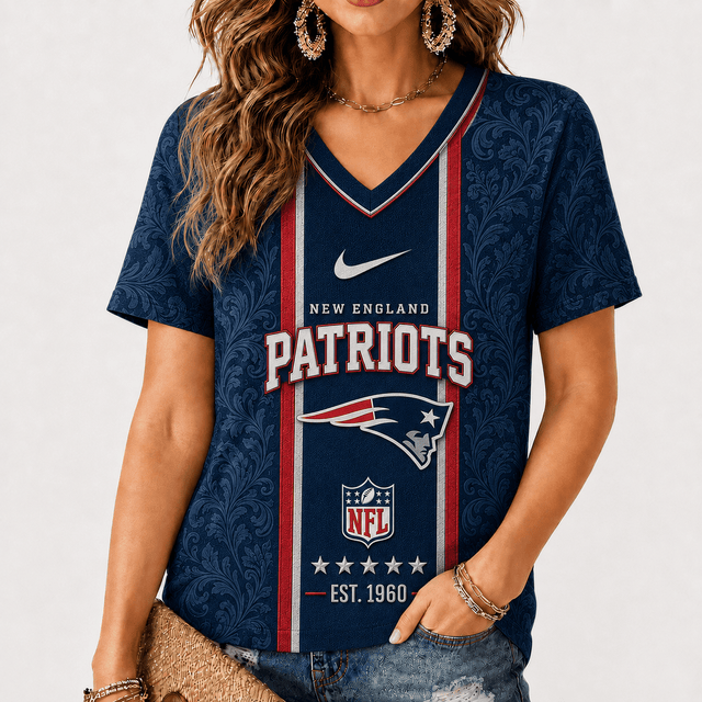 [SPECIAL OFFER] NEW CUSTOMIZED NFL27 NEP NEW ENGLAND PATRIOTS V-NECK FEMALE SHIRT