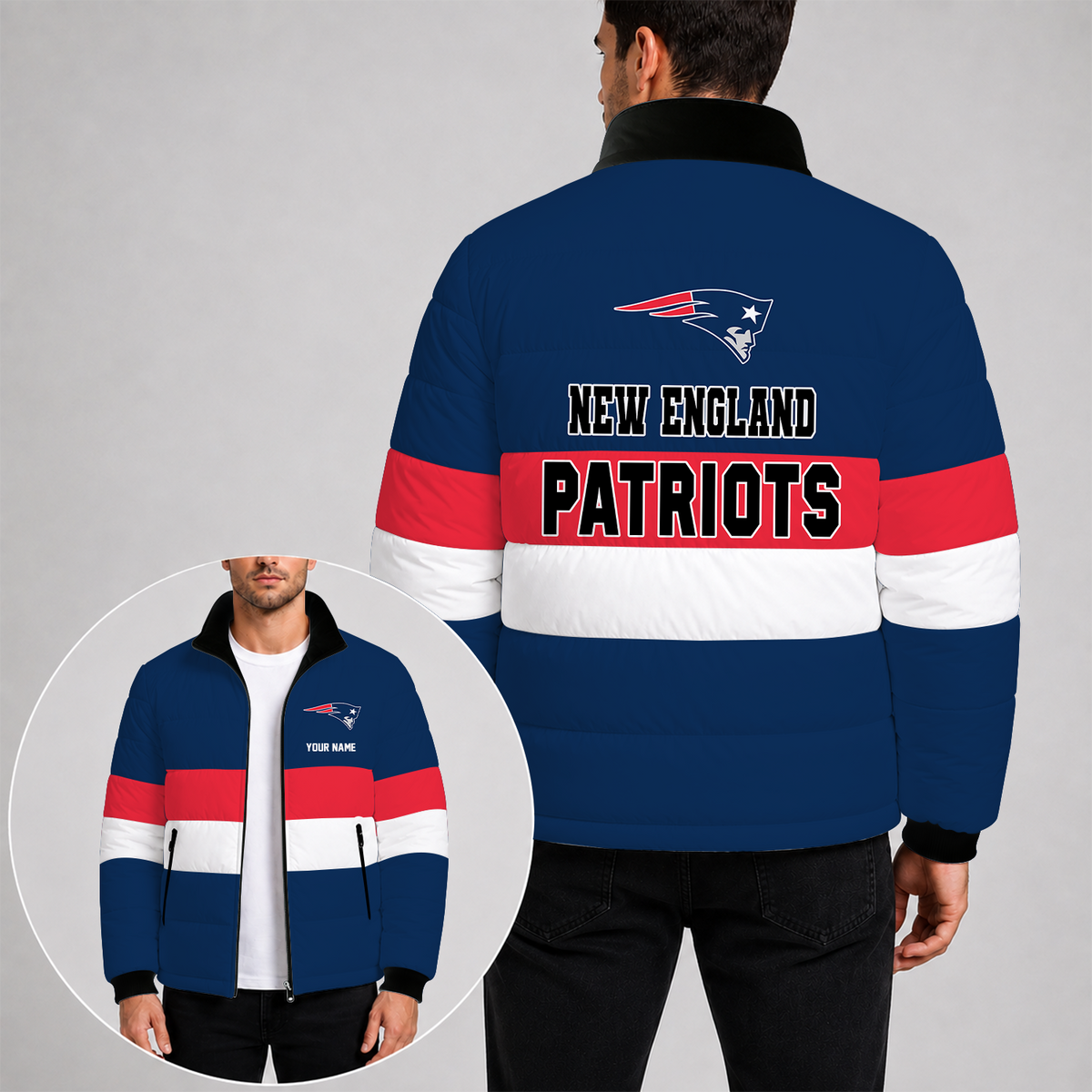 [SPECIAL OFFER] NEW CUSTOMIZED NFL27 NEP NEW ENGLAND PATRIOTS PUFFER JACKET