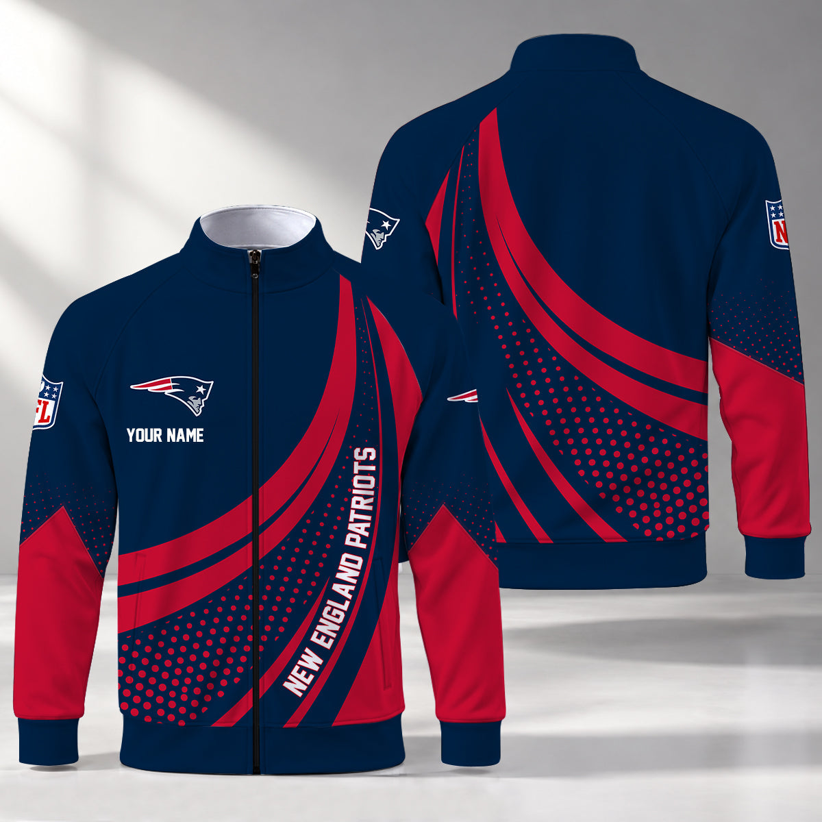 [SPECIAL OFFER] NEW CUSTOMIZED NFL27 NEP NEW ENGLAND PATRIOTS STAND COLLAR JACKET