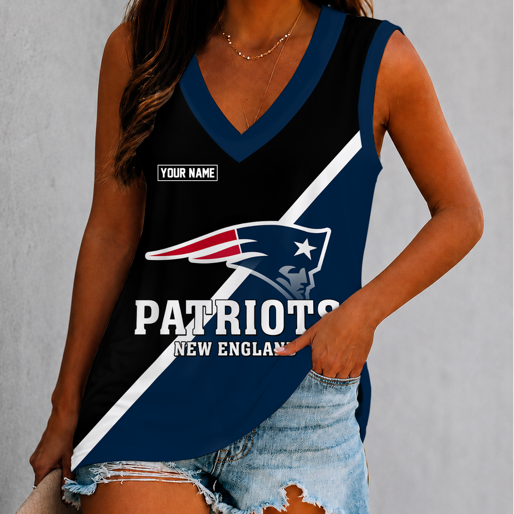 [SPECIAL OFFER] NEW CUSTOMIZED NFL27 NEP NEW ENGLAND PATRIOTS WOMEN'S V-NECK TANK TOP