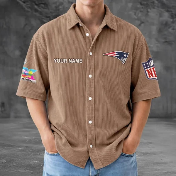 [SPECIAL OFFER] NEW CUSTOMIZED NFL27 NEP NEW ENGLAND PATRIOTS SEERSUCKER BUTTON SHIRT