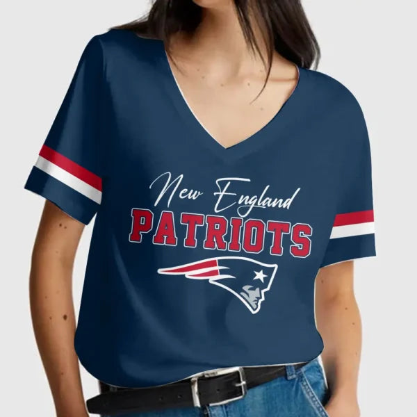 [SPECIAL OFFER] NEW CUSTOMIZED NFL27 NEP NEW ENGLAND PATRIOTS V-NECK FEMALE SHIRT