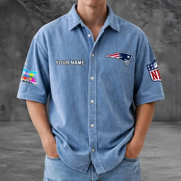 [SPECIAL OFFER] NEW CUSTOMIZED NFL27 NEP NEW ENGLAND PATRIOTS SEERSUCKER BUTTON SHIRT