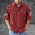 [SPECIAL OFFER] NEW CUSTOMIZED NFL27 NEP NEW ENGLAND PATRIOTS SEERSUCKER BUTTON SHIRT