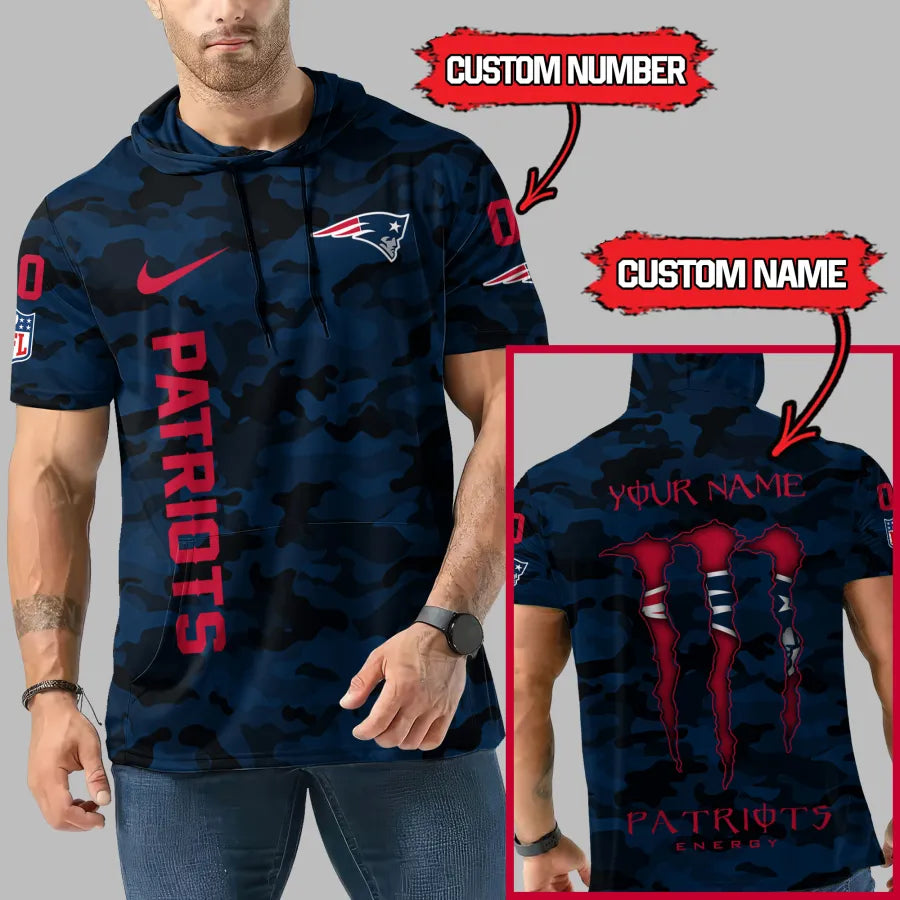 [SPECIAL OFFER] NEW CUSTOMIZED NFL27 NEP NEW ENGLAND PATRIOTS SHORT SLEEVE HOODIE