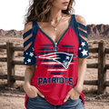[SPECIAL OFFER] NEW CUSTOMIZED NFL27 NEP NEW ENGLAND PATRIOTS STRAPPY COLD-SHOULDER TOP