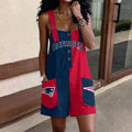 [SPECIAL OFFER] NEW CUSTOMIZED NFL27 NEP NEW ENGLAND PATRIOTS WOMEN'S HIGH-WAISTED SHORTS OVERALLS