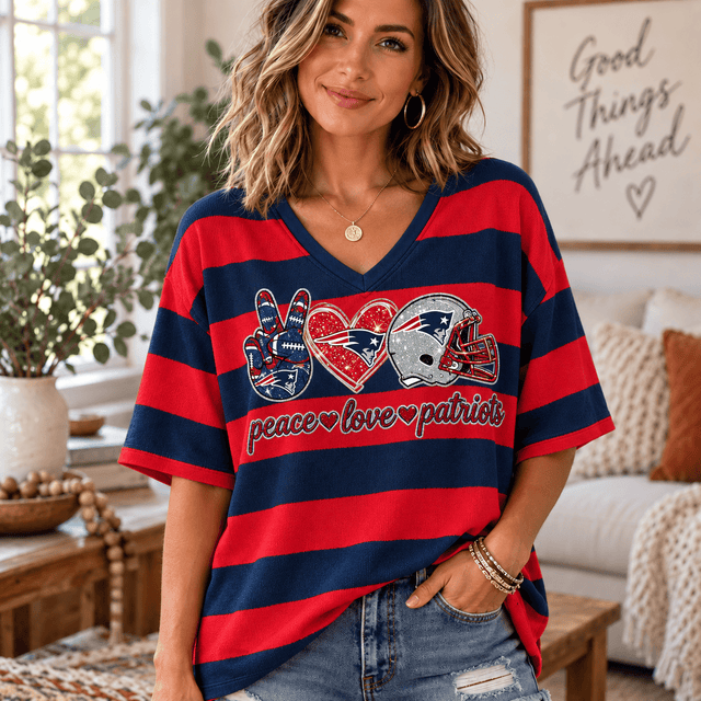 [SPECIAL OFFER] NEW CUSTOMIZED NFL27 NEP NEW ENGLAND PATRIOTS WOMEN'S HEART V-NECK LONG SLEEVE SHIRT