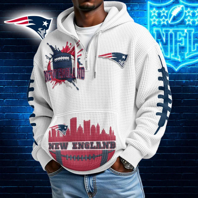 [SPECIAL OFFER] NEW CUSTOMIZED NFL27 NEP NEW ENGLAND PATRIOTS WAFFLE FULL ZIP HOODIE