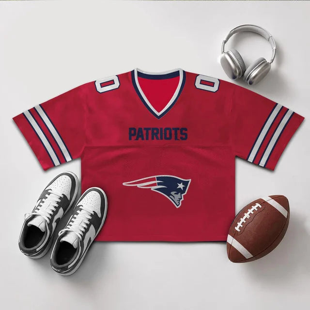 [SPECIAL OFFER] NEW CUSTOMIZED NFL27 NEP NEW ENGLAND PATRIOTS V-NECK JERSEY CROP TOP