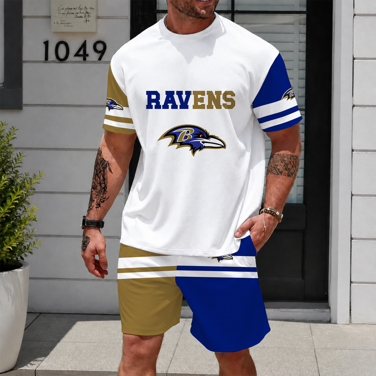 [SPECIAL OFFER] NEWCUSTOMIZED NFL28 BTR BALTIMORE RAVENS UNISEX T-SHIRT & SHORTS SET