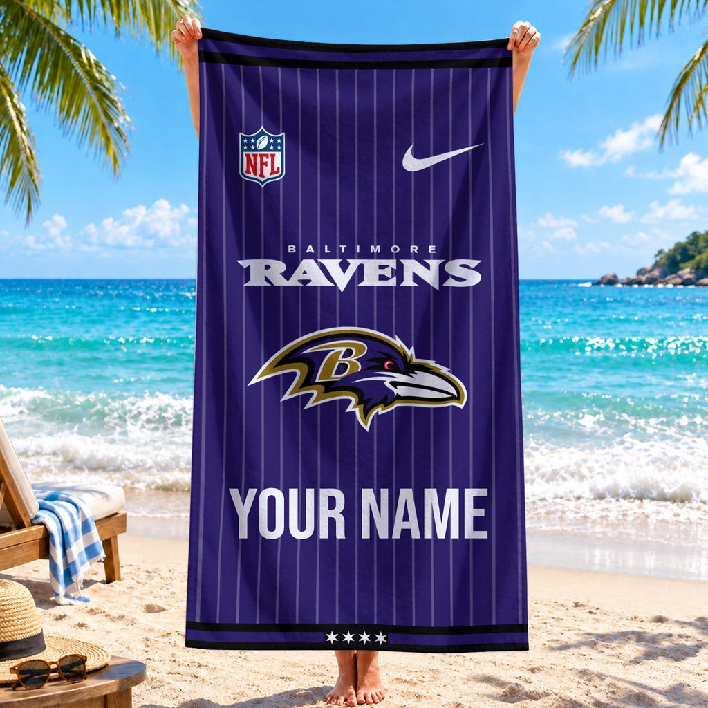 [SPECIAL OFFER] NEW CUSTOMIZED NFL28 BTR BALTIMORE RAVENS BEACH TOWEL