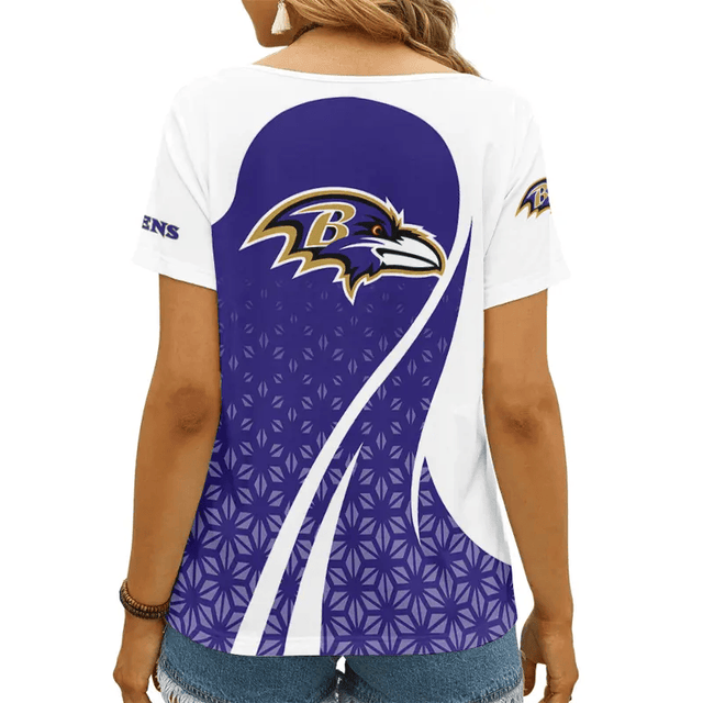[SPECIAL OFFER] NEW CUSTOMIZED NFL28 BTR BALTIMORE RAVENS V-NECK FEMALE SHIRT
