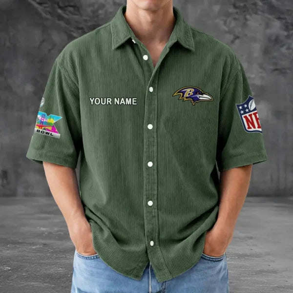[SPECIAL OFFER] NEW CUSTOMIZED NFL28 BTR BALTIMORE RAVENS SEERSUCKER BUTTON SHIRT