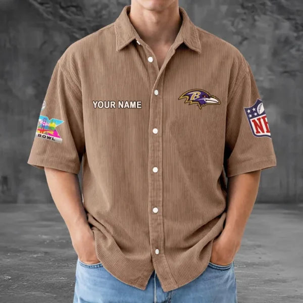 [SPECIAL OFFER] NEW CUSTOMIZED NFL28 BTR BALTIMORE RAVENS SEERSUCKER BUTTON SHIRT