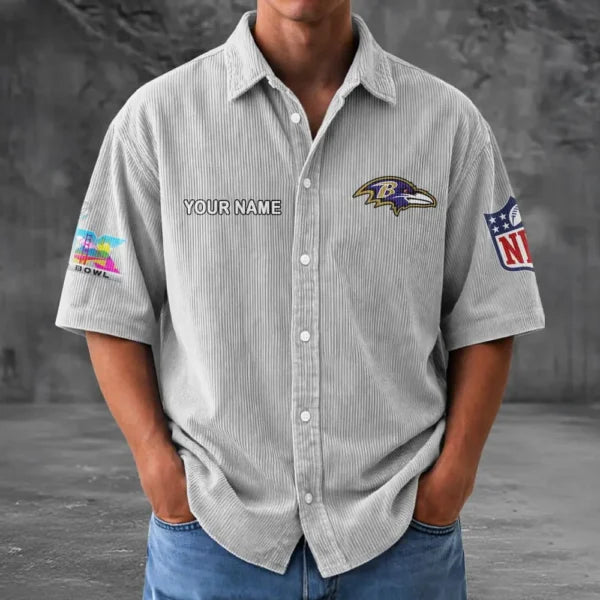 [SPECIAL OFFER] NEW CUSTOMIZED NFL28 BTR BALTIMORE RAVENS SEERSUCKER BUTTON SHIRT