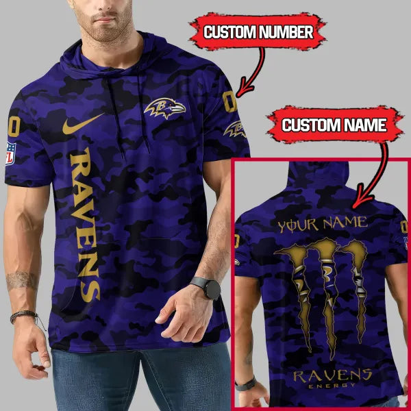 [SPECIAL OFFER] NEW CUSTOMIZED NFL28 BTR BALTIMORE RAVENS SHORT SLEEVE HOODIE