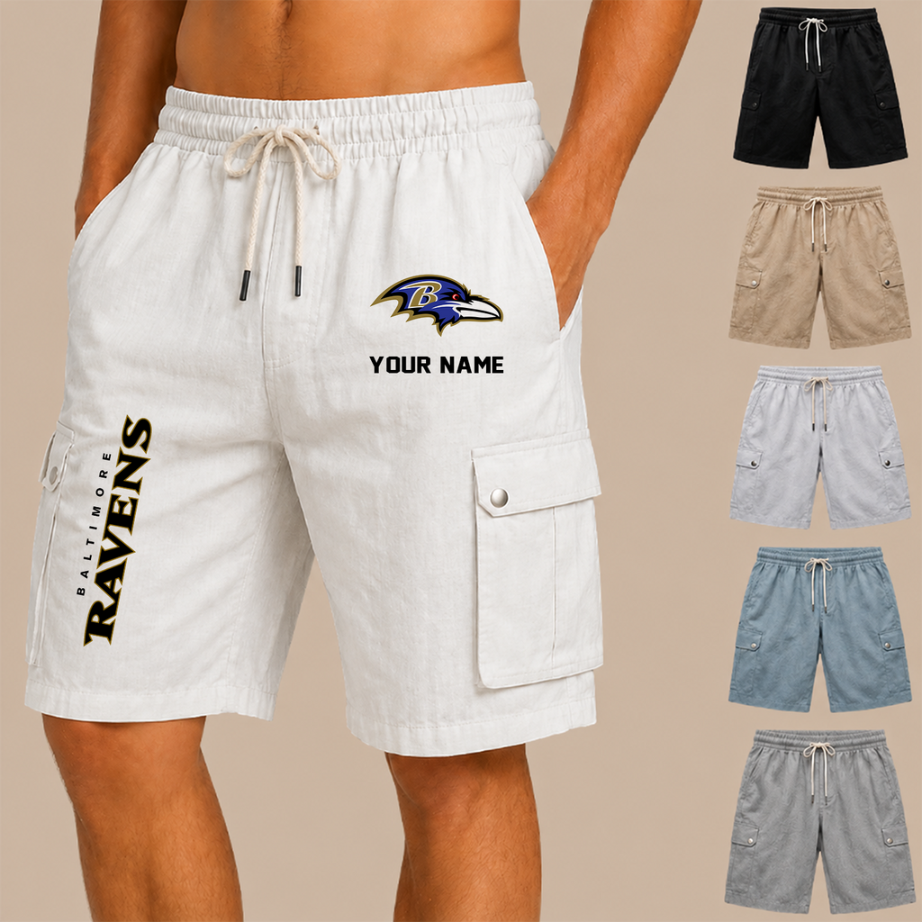 [SPECIAL OFFER] NEW CUSTOMIZED NFL28 BTR BALTIMORE RAVENS MEN'S DRAWSTRING CARGO SHORTS