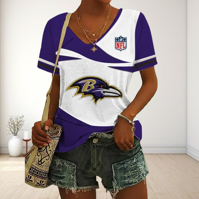 SPECIAL OFFER] NEW CUSTOMIZED NFL28 BTR BALTIMORE RAVENS V-NECK FEMALE SHIRT