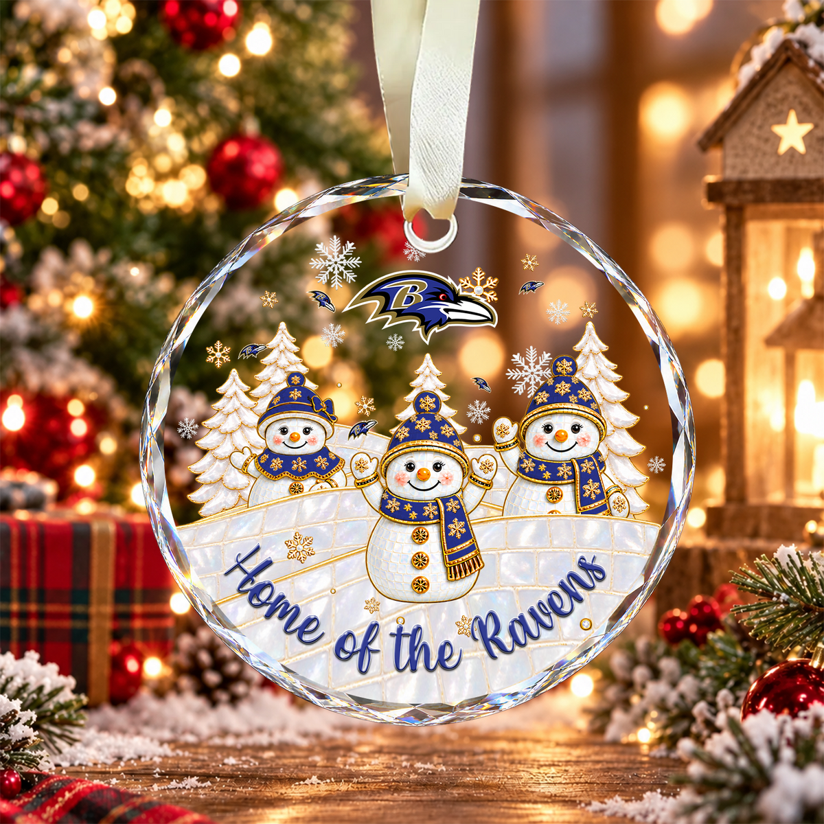 [SPECIAL OFFER] NEW CUSTOMIZED NFL28 BTR BALTIMORE RAVENS ROUND GLASS ORNAMENT