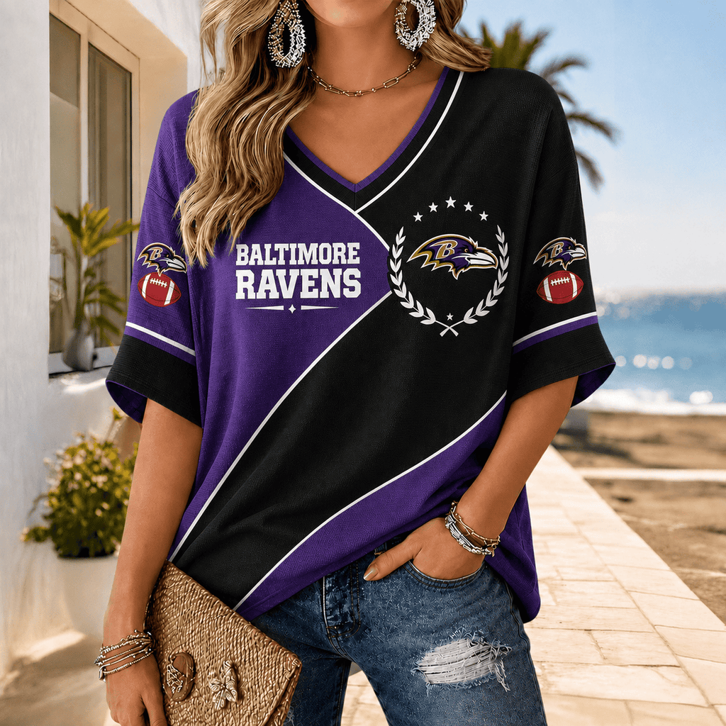 [SPECIAL OFFER] NEW CUSTOMIZED NFL28 BTR BALTIMORE RAVENS WOMEN'S HEART V-NECK LONG SLEEVE SHIRT