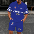 [SPECIAL OFFER] NEW CUSTOMIZED NFL28 BTR BALTIMORE RAVENS QUARTER-ZIP POLO SHIRT & SHORTS SET