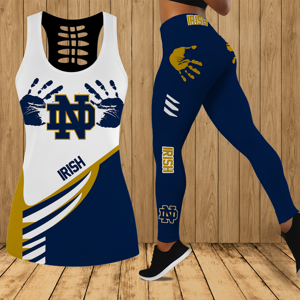 [FAN FAVORITE] NEW CUSTOMIZED NCAA FBS28 NFI NOTRE DAME FIGHTING IRISH HOLLOW TANK TOP & LEGGINGS SET