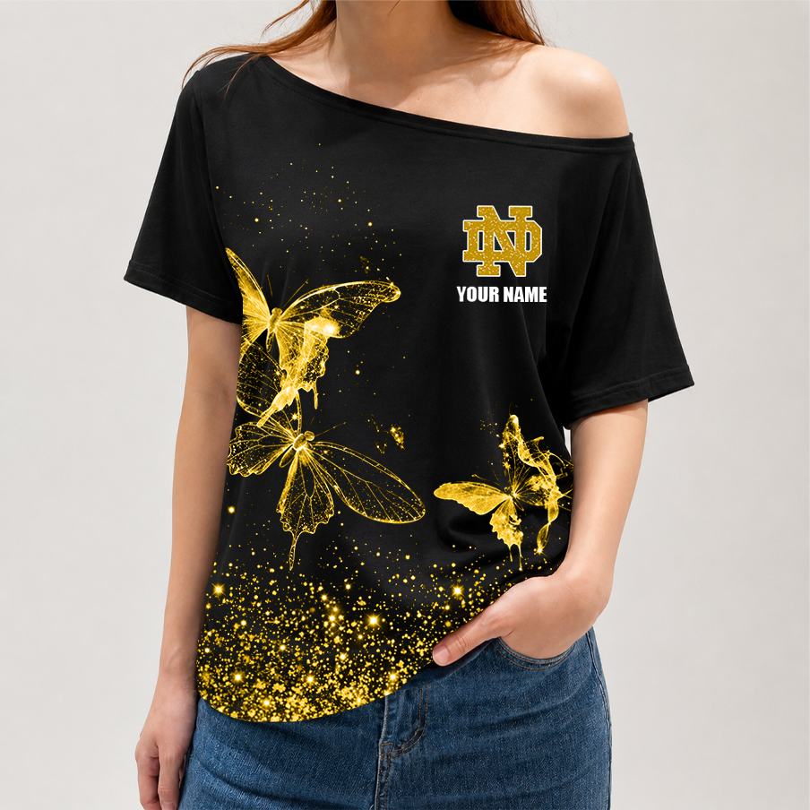 [FAN FAVORITE] NEW CUSTOMIZED NCAA FBS28 NFI NOTRE DAME FIGHTING IRISH OFF-SHOULDER SHIRT