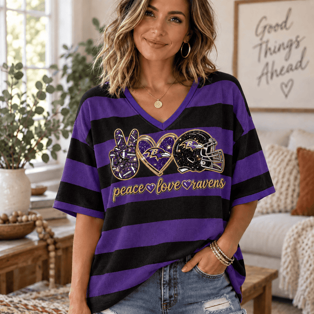 [SPECIAL OFFER] NEW CUSTOMIZED NFL28 BTR BALTIMORE RAVENS WOMEN'S HEART V-NECK LONG SLEEVE SHIRT