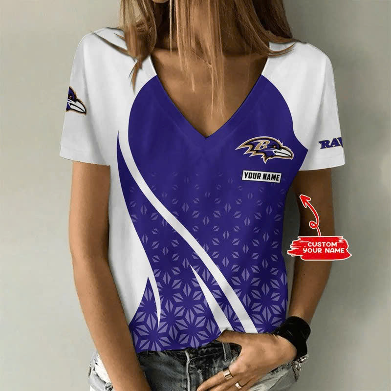 [SPECIAL OFFER] NEW CUSTOMIZED NFL28 BTR BALTIMORE RAVENS V-NECK FEMALE SHIRT