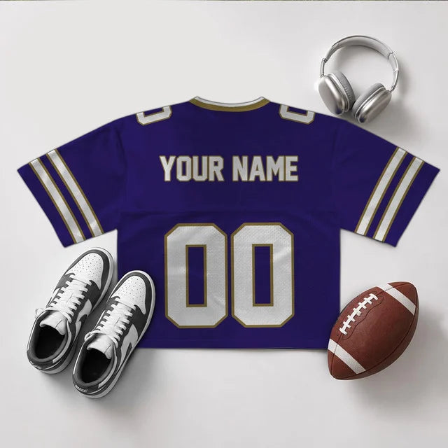 [SPECIAL OFFER] NEW CUSTOMIZED NFL28 BTR BALTIMORE RAVENS V-NECK JERSEY CROP TOP
