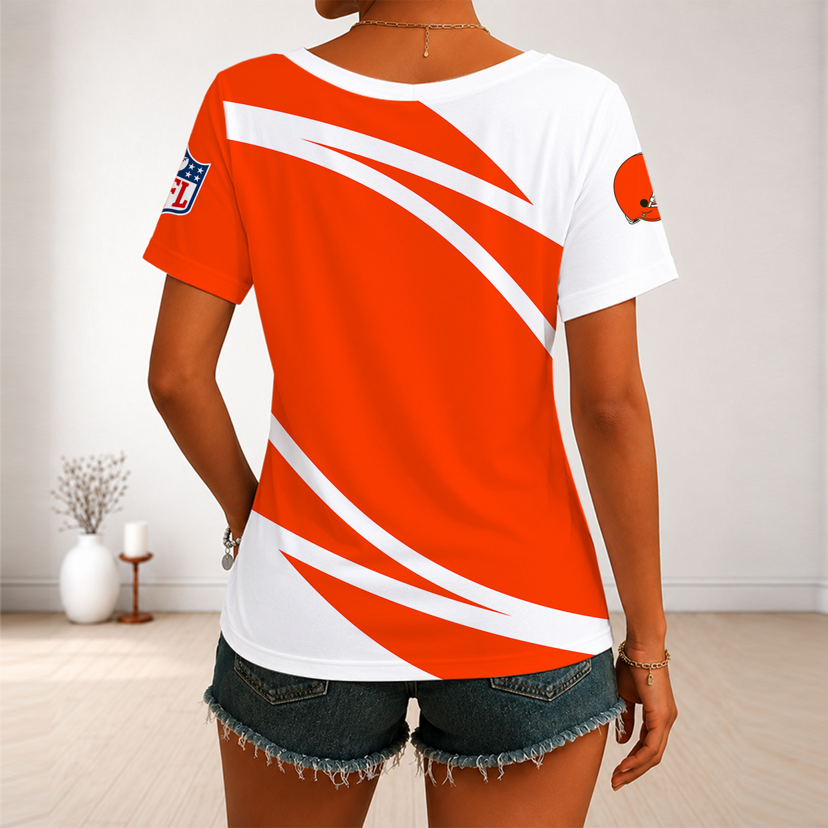 [SPECIAL OFFER] NEW CUSTOMIZED NFL29 CLB CLEVELAND BROWNS V-NECK FEMALE SHIRT