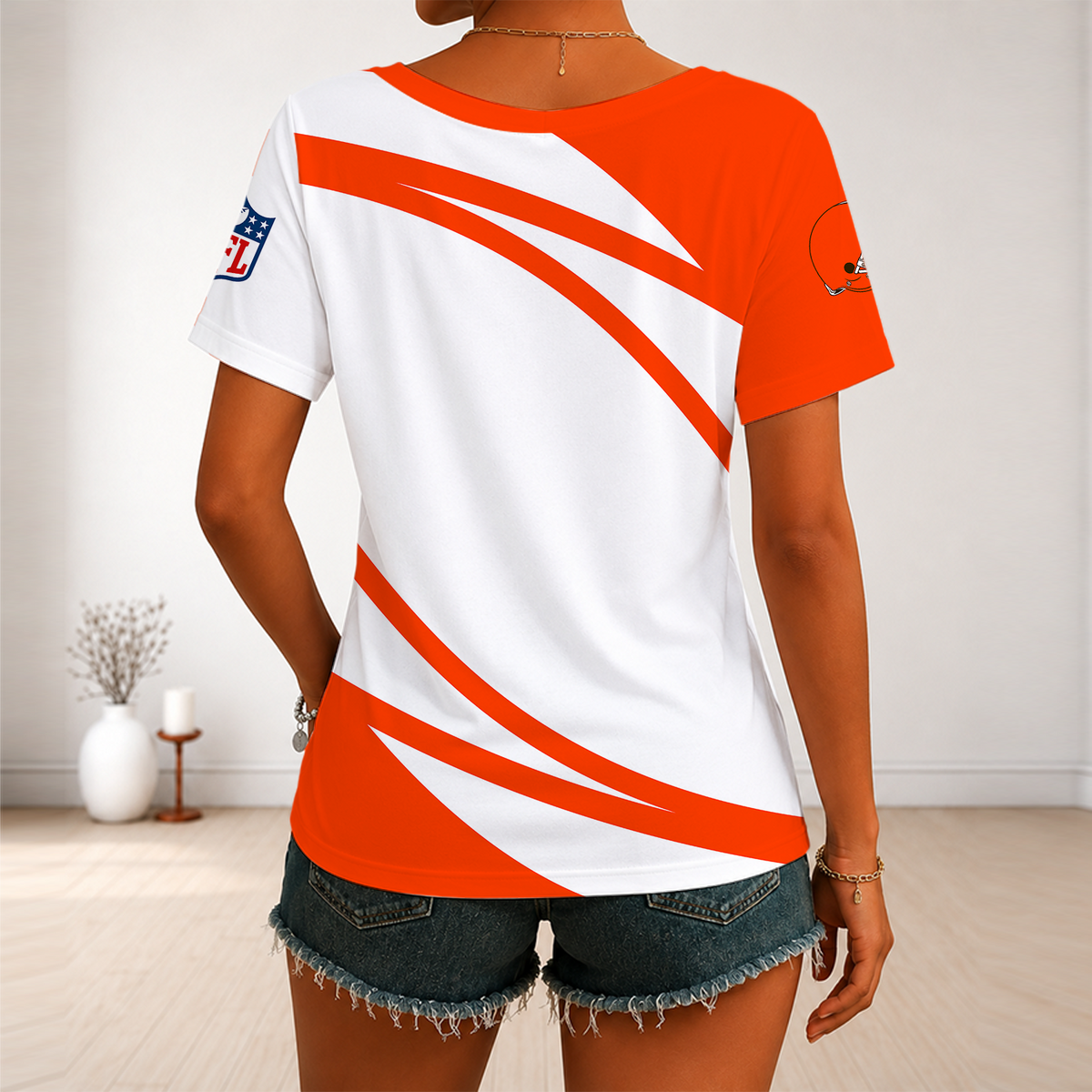 [SPECIAL OFFER] NEW CUSTOMIZED NFL29 CLB CLEVELAND BROWNS V-NECK FEMALE SHIRT