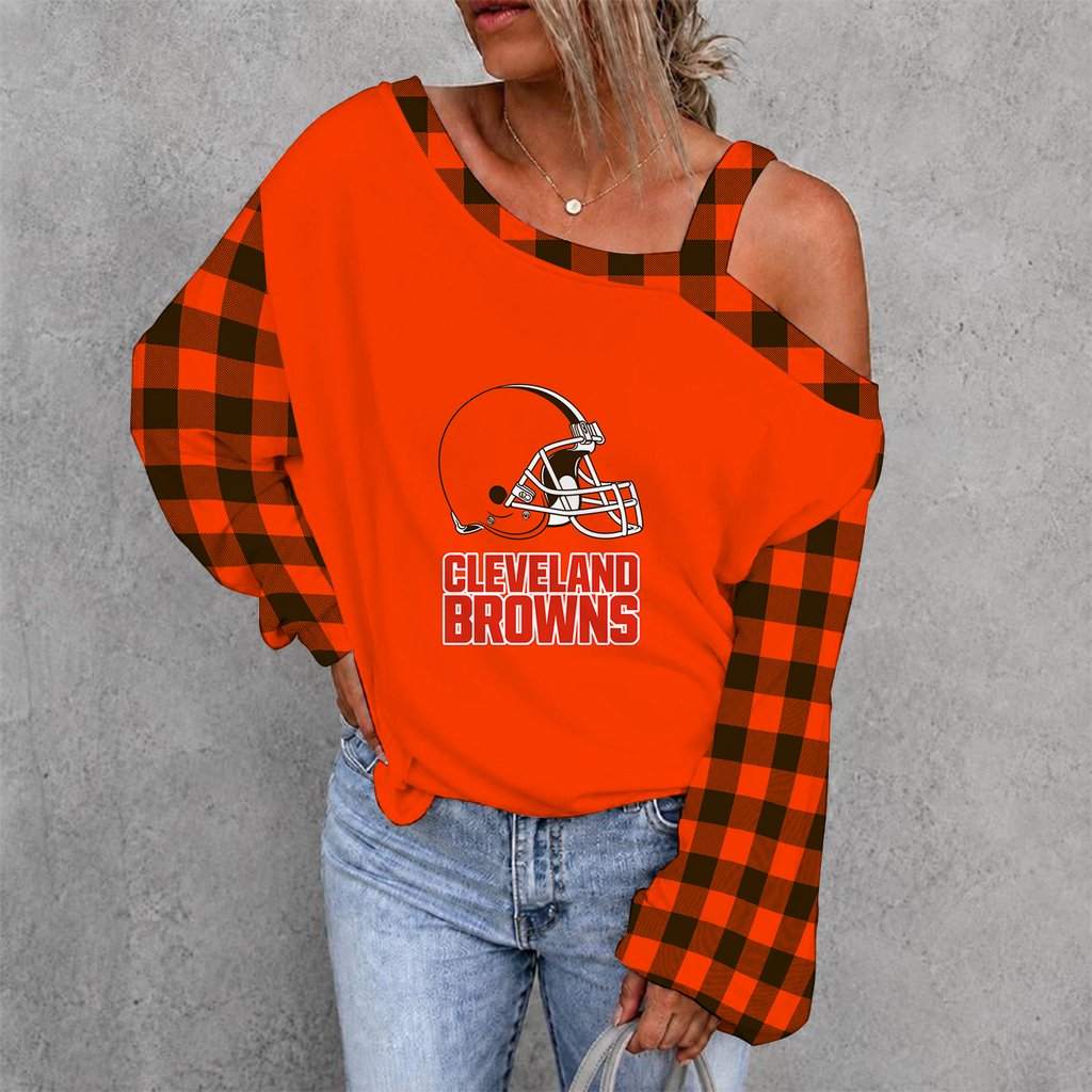 [SPECIAL OFFER] NEW CUSTOMIZED NFL29 CLB CLEVELAND BROWNS WOMEN'S OFF-SHOULDER LONG SLEEVE SHIRT