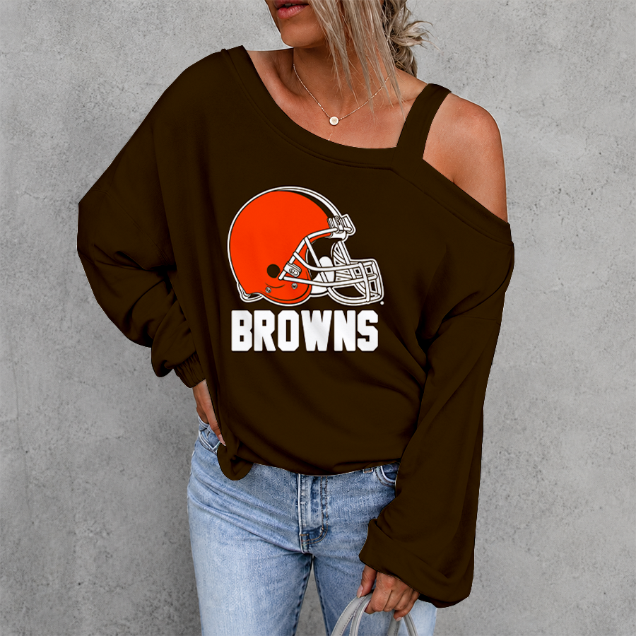 [SPECIAL OFFER] NEW CUSTOMIZED NFL29 CLB CLEVELAND BROWNS WOMEN'S OFF-SHOULDER LONG SLEEVE SHIRT