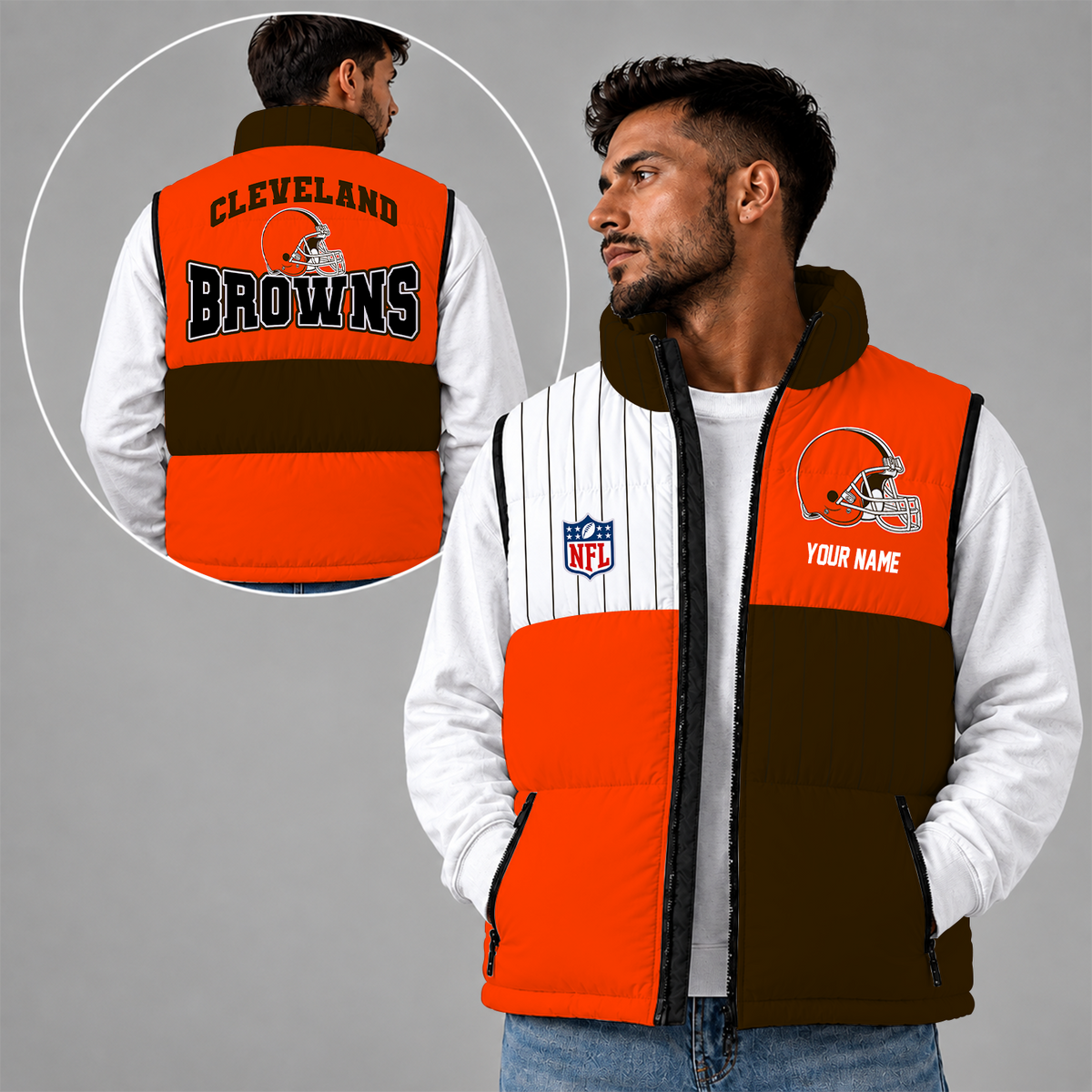 [SPECIAL OFFER] NEW CUSTOMIZED NFL29 CLB CLEVELAND BROWNS SLEEVELESS PUFFER VEST