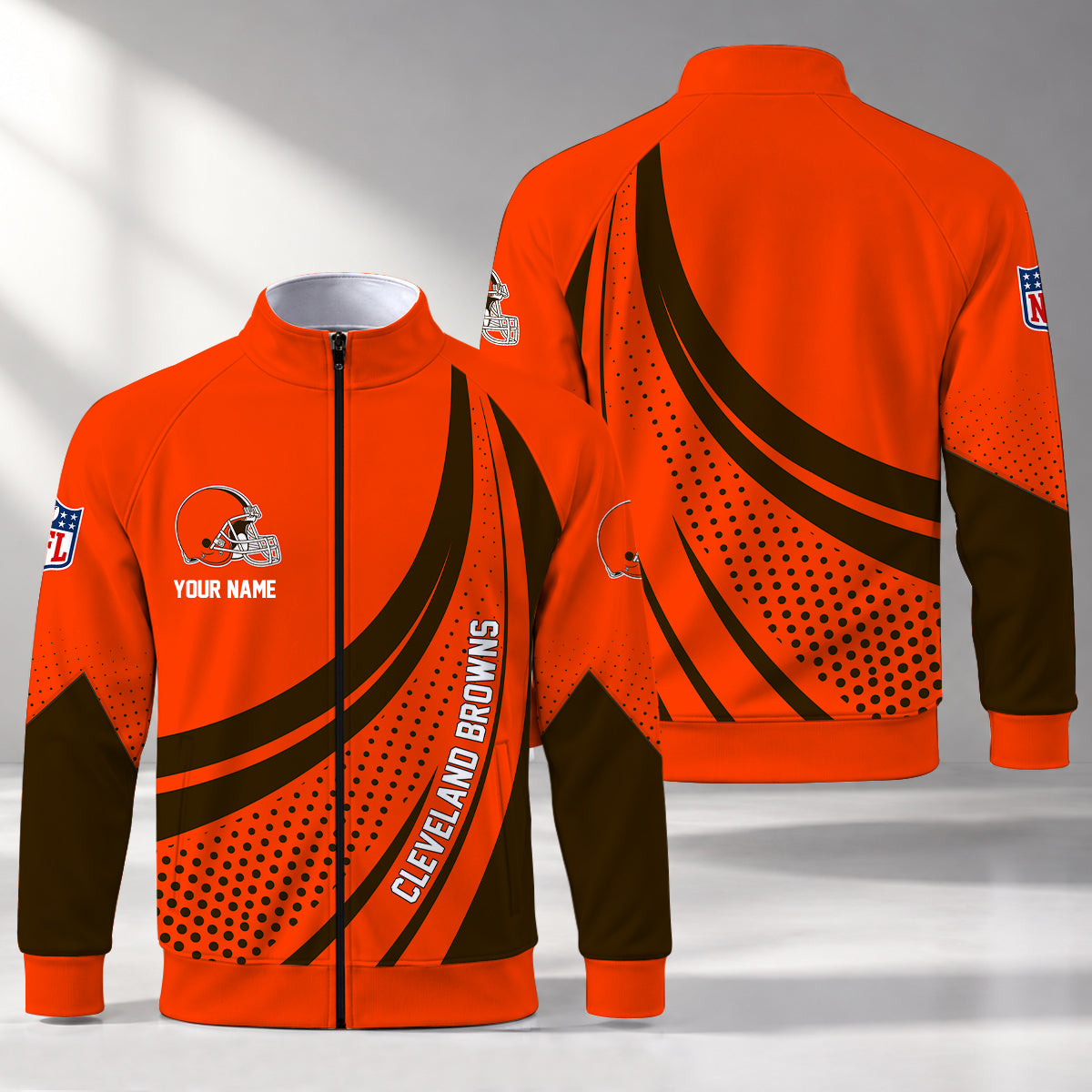 [SPECIAL OFFER] NEW CUSTOMIZED NFL29 CLB CLEVELAND BROWNS STAND COLLAR JACKET