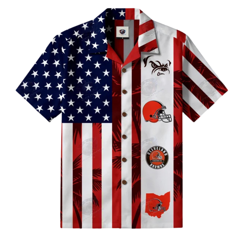 [SPECIAL OFFER] NEW CUSTOMIZED NFL29 CLB CLEVELAND BROWNS PATRIOTIC 250 USA HAWAIIAN SHIRT
