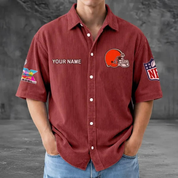 [SPECIAL OFFER] NEW CUSTOMIZED NFL29 CLB CLEVELAND BROWNS SEERSUCKER BUTTON SHIRT